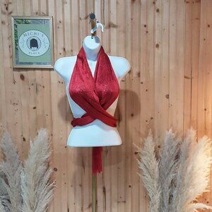 Red/Burgendy Metallic Scarf Fringed Ends